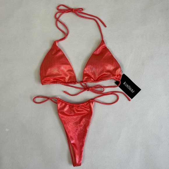 Icon Swim size XL cool off bikini two piece hot pink tie closure adjustable NEW - Picture 3 of 12
